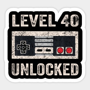 Level 40 Unlocked Video Gamer 40th Birthday Sticker